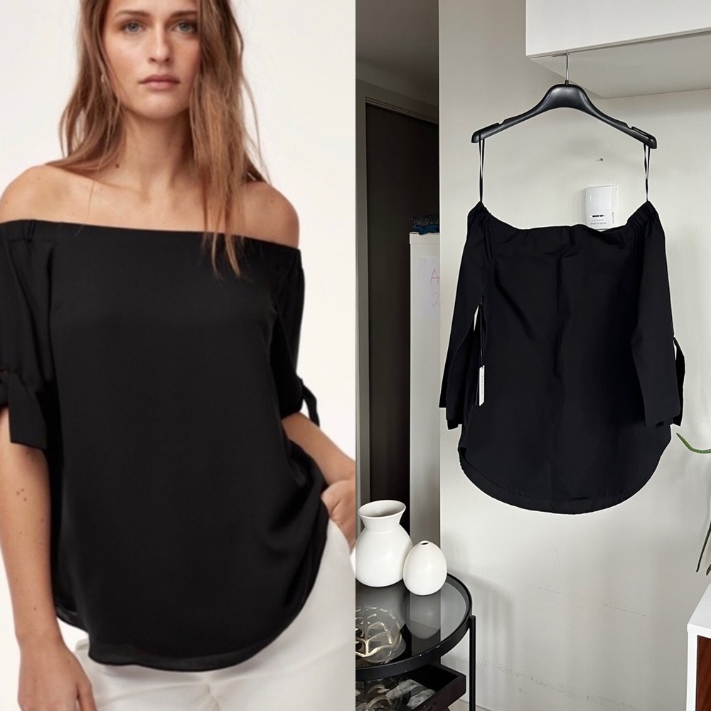 Aritzia Babaton Malik Off Shoulder Bella Coquette Boho Cotton Tie Blouse SzXS